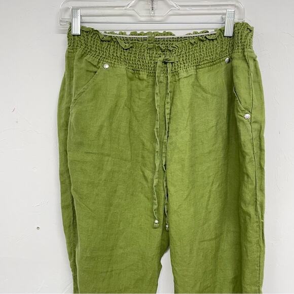 Guess Green Linen Drawstring Casual Pants Womens S Straight Leg Pull On Stretch - Picture 9 of 12